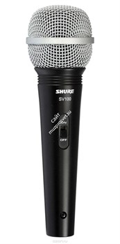 SHURE SV100-A микрофон динамический вокально-речевой с выключателем и кабелем (XLR-6.3 мм JACK), черный, серебристая сетка - фото 17784