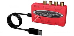 Behringer UCA222 внешний портативный звуковой интерфейс, USB2.0, 2 вх/2 вых канала. 2 линейных вх (RCA), 2 линейных вых (RCA), цифровой оптический выход Toslink, выход на наушники, регулировка громкости, ПО Tracktion 4 в комплекте, цвет красный - фото 45136