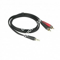 KLOTZ AY7-0100 инсертный кабель с пластиковыми разъёмами 2RCA x stereo mini jack, контакты позолочены, цвет чёрный, 1 м - фото 67431