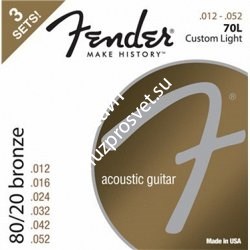 FENDER 80/20 Bronze Acoustic Strings, Ball End, 70L .012-.052 Gauges, 3-Pack Комплект струн (Упаковка из 3-х компл.) - фото 80297