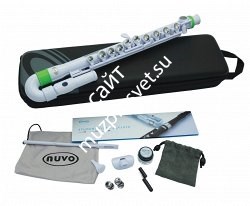 NUVO jFlute Kit - White/Green флейта, изогнутая головка, материал - пластик, цвет - белый/зелёный, в комплекте - мундштук, колен - фото 95404