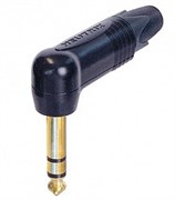Разъем Jack 1/4" кабельный, стерео (балансный), угловой, на кабель ?4-7 мм, черный, позолоч контакты