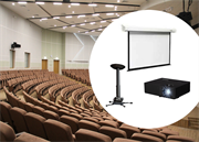 Мультимедийный комплект с моторизированным проекционным экраном и проектором для переговорной комнаты, конференц-зала и учебной аудитории, диоганаль 125 дюймов