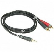 KLOTZ AY7-0300 инсертный кабель с пластиковыми разъёмами 2RCA x stereo mini jack, контакты позолочены, цвет чёрный, 3 м