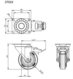 ADAM HALL 37024 - колесо с тормозом, D 100 мм - фото 112133