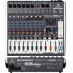 Behringer X1222USB аналоговый микшер, 12 каналов, 4 мик. + 2 мик.моно/лин. стерео + 2 лин.стерео + 2 TR, 2 AUX, DSP FX, USB-audio,  Main L/R- XLR, 4 компрессора, мастер-GEQ 7 полос - фото 11493