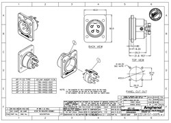 AMPHENOL AP422 - разъем блочный  4 контакта, "папа",  корпус - пластик, квадратный.фланец, черный - фото 118670