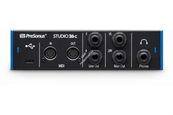 PreSonus Studio 26C аудио/MIDI интерфейс, USB-C 2.0, 2 вх/4 вых каналов, предусилители XMAX, до 24 бит/192кГц, MIDI I/O, ПО StudioLive Artist - фото 152907