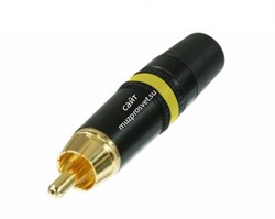 Neutrik NYS373-4 кабельный разъем RCA корпус черный хром, золоченые контакты, желтая маркировочная полоса - фото 154998