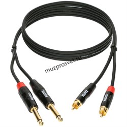 KLOTZ KT-CJ150 компонентный кабель серии MiniLink, позолоченные разъемы 2 mono jack - 2 RCA, 1.5 метра, цвет черный - фото 162478