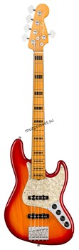 FENDER American Ultra Jazz Bass® V, Maple Fingerboard, Plasma Red Burst электрогитара, цвет красный в комплекте кейс - фото 166884