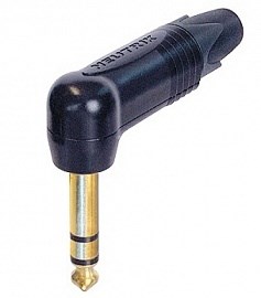 Разъем Jack 1/4" кабельный, стерео (балансный), угловой, на кабель ?4-7 мм, черный, позолоч контакты - фото 199712