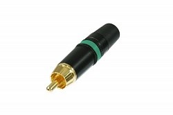 Разъем RCA штекер на кабель ?6.1 мм, позолоченные контакты, зеленая маркировка - фото 199963