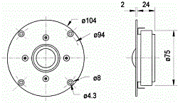 Головка динамическая ВЧ, 80 Watt (12 dB/Okt. 2000 Hz),>2000 Hz, 8 Ом, 90дБ  (Art.1175) - фото 201139