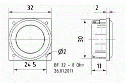 3.2 см (1.3") широкополосный громкоговоритель, 2 Вт, 8 Ом (Art.2247) - фото 201826