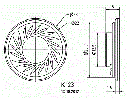 Миниатюрный круглый динамик 2,3 см, 0,3 Вт, 8 Ом, 79 дБ (Art.2820) - фото 201878