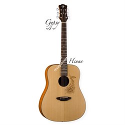 Luna Gypsy HEN - акустическая гитара, дредноут,ель, цвет натур. матовый, рисунок - павлинье перо - фото 21546