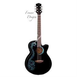 Luna FAU DRA BLK- электроакустическая фолк-гитара,вырез,ель,цвет черный,графика "дракон" - фото 21910