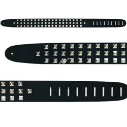 Perri's P25STUD-294 - Кожаный ремень  с клёпками (три ряда) Heavy Metal (2,5") для гитары (чёрный) - фото 25897