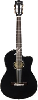 FENDER CN-140SCE BLK WC Электроакустическая классическая гитара, топ массив ели, цвет черный. С кейсом. - фото 28684