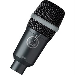 AKG D40 микрофон для духовых, барабанов, перкуссии и гитарных комбо  динамический кардиоидный, разъём XLR, частотный диапазон 50-20000Гц, чувствительность 2,5мВ/Па, импеданс 200Ом, рекомендованная нагрузка 2000Ом, в комплекте чехол и адаптер H440, цвет тё - фото 48583