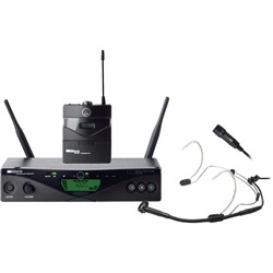 AKG WMS420 Headworn Set радиосистема Band A с приёмником SR420, портативный передатчик PT420+микрофон с оголовьем C555L, в комлекте ветрозащита W444, адаптер, 1 батарейка AA - фото 48766