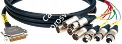 KLOTZ YCDAE01 восьмиканальный AES/EBU in/out кабель (4XLRM/4XLRF на D-Sub-25), длина 1 метр, разноцветные XLR хвосты - фото 67417