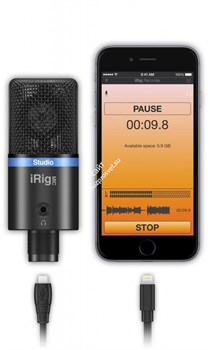 IK MULTIMEDIA iRig Mic Studio - Black компактный конденсаторный микрофон с большой диафрагмой для iOS, Android, Mac и PC, черный - фото 73217