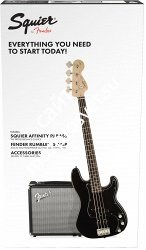 Squier Affinity Series™ Precision Bass® PJ Pack, Laurel Fingerboard, Black, Gig Bag, Rumble 15 - 230V EU Комплект: бас-гитара (ч - фото 76830