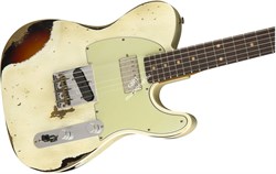 FENDER 2018 LTD HEAVY RELIC® REVERSE CUSTOM HS TELE® - AGED OLYMPIC WHITE over 3-COLOR SUNBURST Электрогитара с кейсом, цвет бел - фото 93073