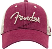 FENDER SPAGHETTI LOGO WASHED TRUCKER, MAROON ON кепка