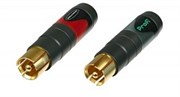 Разъем RCA кабельный (пара: красный + черный), штекер, позолоч. контакты, на кабель ? 3-7.3 мм