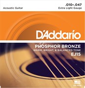 D'ADDARIO EJ15 PHOSPHOR BRONZE EXTRA LIGHT 10-47 струны для акустической гитары, фосфорная бронза, 10-47