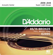 D'ADDARIO EZ890 SET ACOUS GTR 85/15 SUP LITE струны для акустической гитары, бронза 85/15, Super Light, 9-45