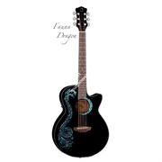 Luna FAU DRA BLK- электроакустическая фолк-гитара,вырез,ель,цвет черный,графика "дракон"