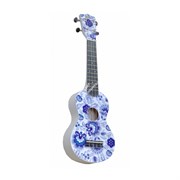 WIKI UK/RUS/GZHEL - гитара укулеле, сопрано, липа, рисунок "ГЖЕЛЬ", чехол в комплекте.