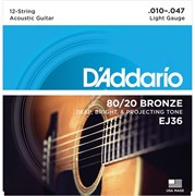 D'ADDARIO EJ36 - струны для 12-струнной гитары, бронза 80/20, Light 10-47