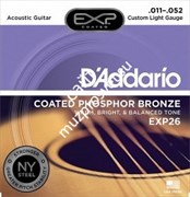 D&#39;ADDARIO EXP26 Coated Phosphor Bronze, Custom Light, 11-52 струны для акустической гитары, фосфорная бронза, 11-52